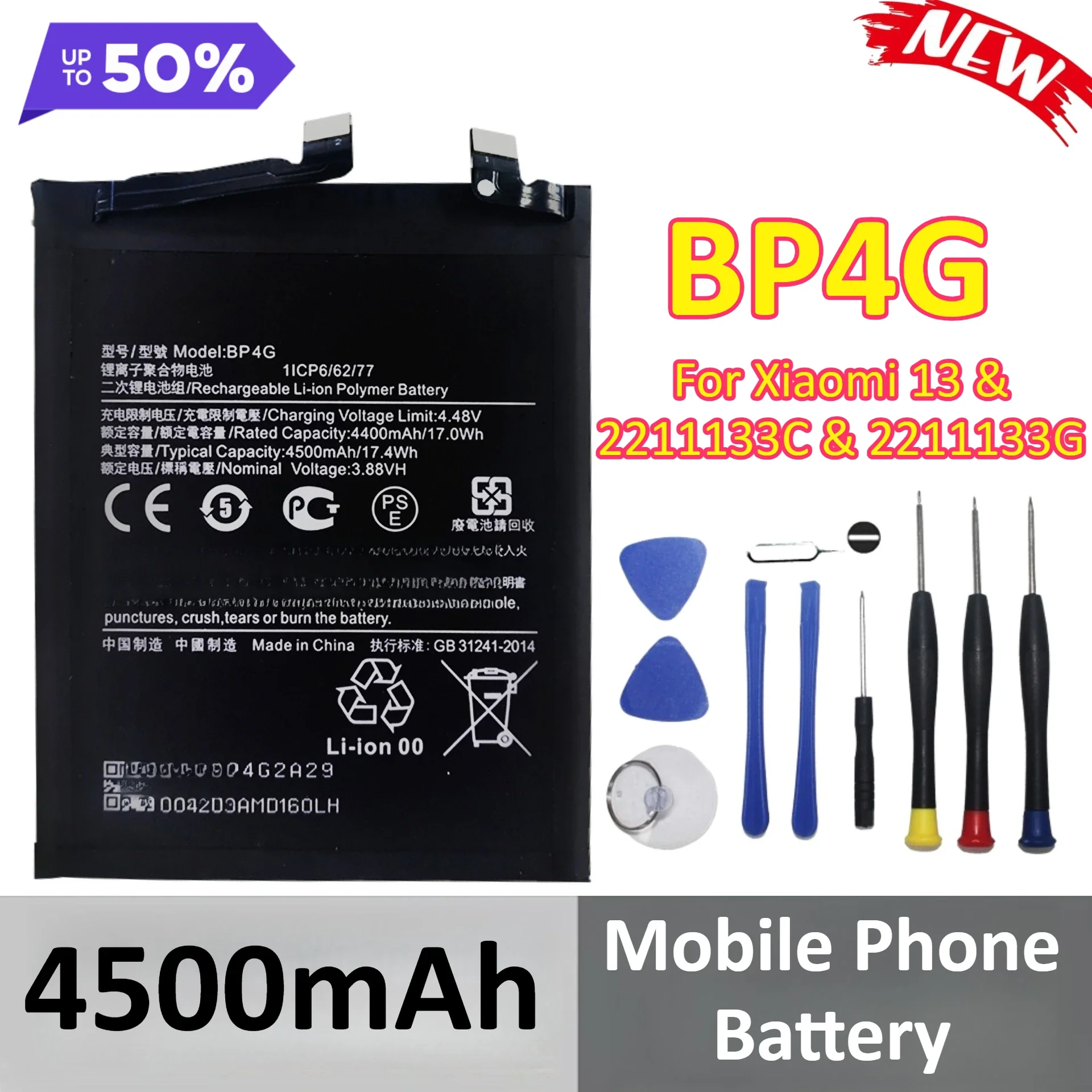 [BP4G] for Xiaomi 13 & 2211133C & 2211133G Phone Battery 4500mAh Send Tools