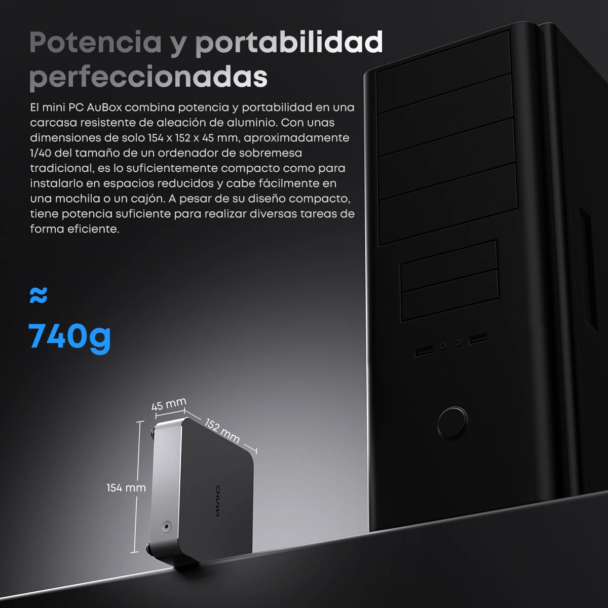 CHUWI AuBox Mini PC AMD Ryzen7 8745HS 16 ГБ DDR5 512 ГБ SSD WiFi 6 BT 5.1 2.5G LAN Поддержка четырехдисплеев 4K Windows 11 Pro Mini PC