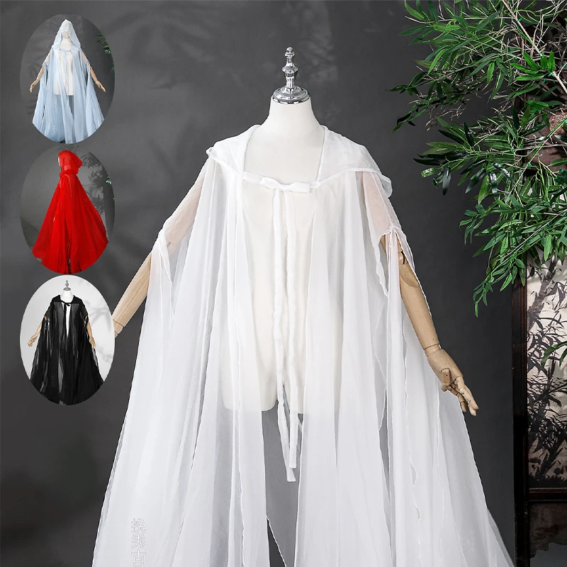 Tüll-Feenmantel, fließend, lang, im antiken Stil, mit Kapuze, chinesischer traditioneller Hanfu-Umhang, orientalischer Cosplay-Mantel, Bühnenkostüm – Detail 17