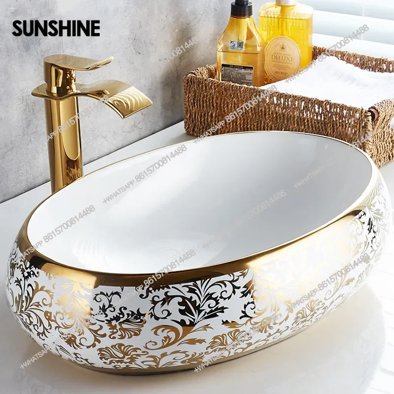 

Art Ceramic Bathroom Sink Set Ceramic Basin Countertop Sink Wash Basin Bathroom Faucet Pop Up Basin Mixer TapY