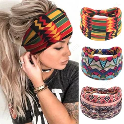 Boho Flower Print Wide Headbands Vintage Knot Elastic Turban Headwrap for Women Girls Soft Bandana Hair Accessories