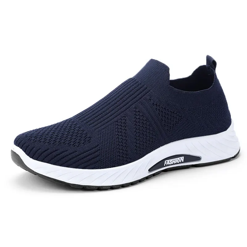 Men Breathable Knit Slip On Shoes Lightweight Cushioned Sole Round Toe Outdoor Elderly Walking Sneakers view 5