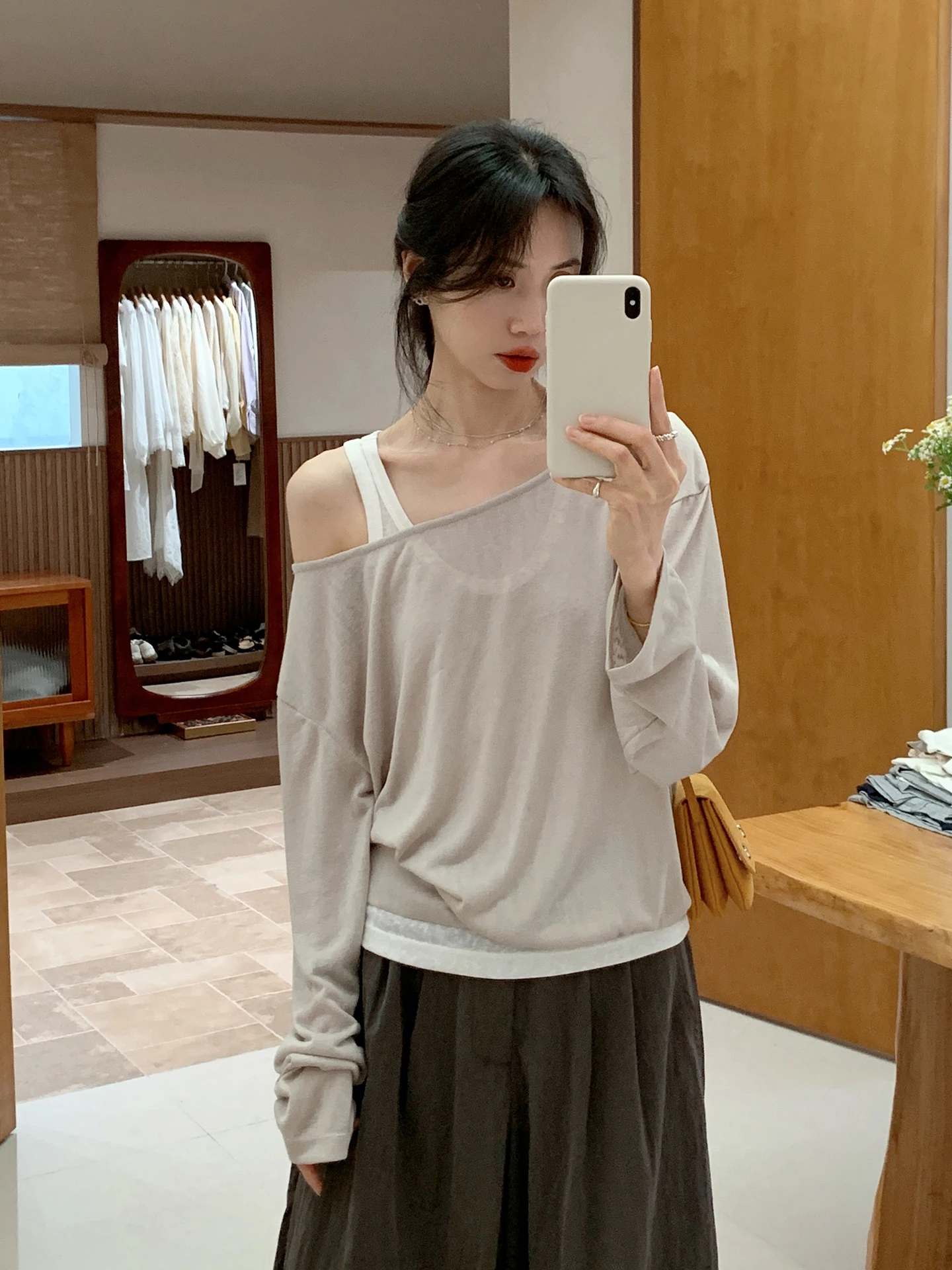 

Корейский стиль, легкая женская футболка с длинными рукавами и защитой от ультрафиолета, модный комплект для многослойного ношения, летний сезон