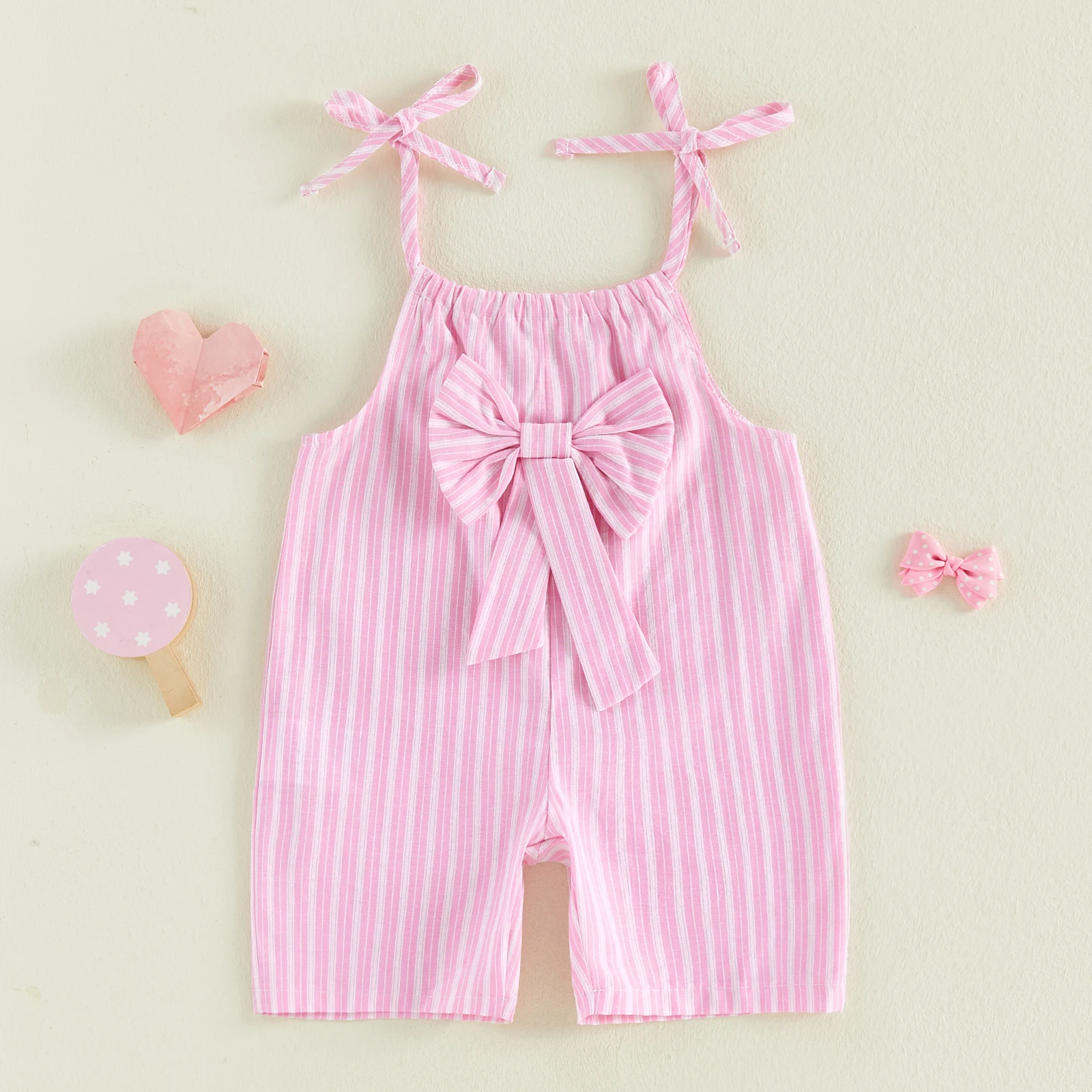 

Infant Girls Striped Rompers Adorable Sleeveless Jumpsuits Summer Fashion Crew Neck Overalls Pants Cute Toddler Baby