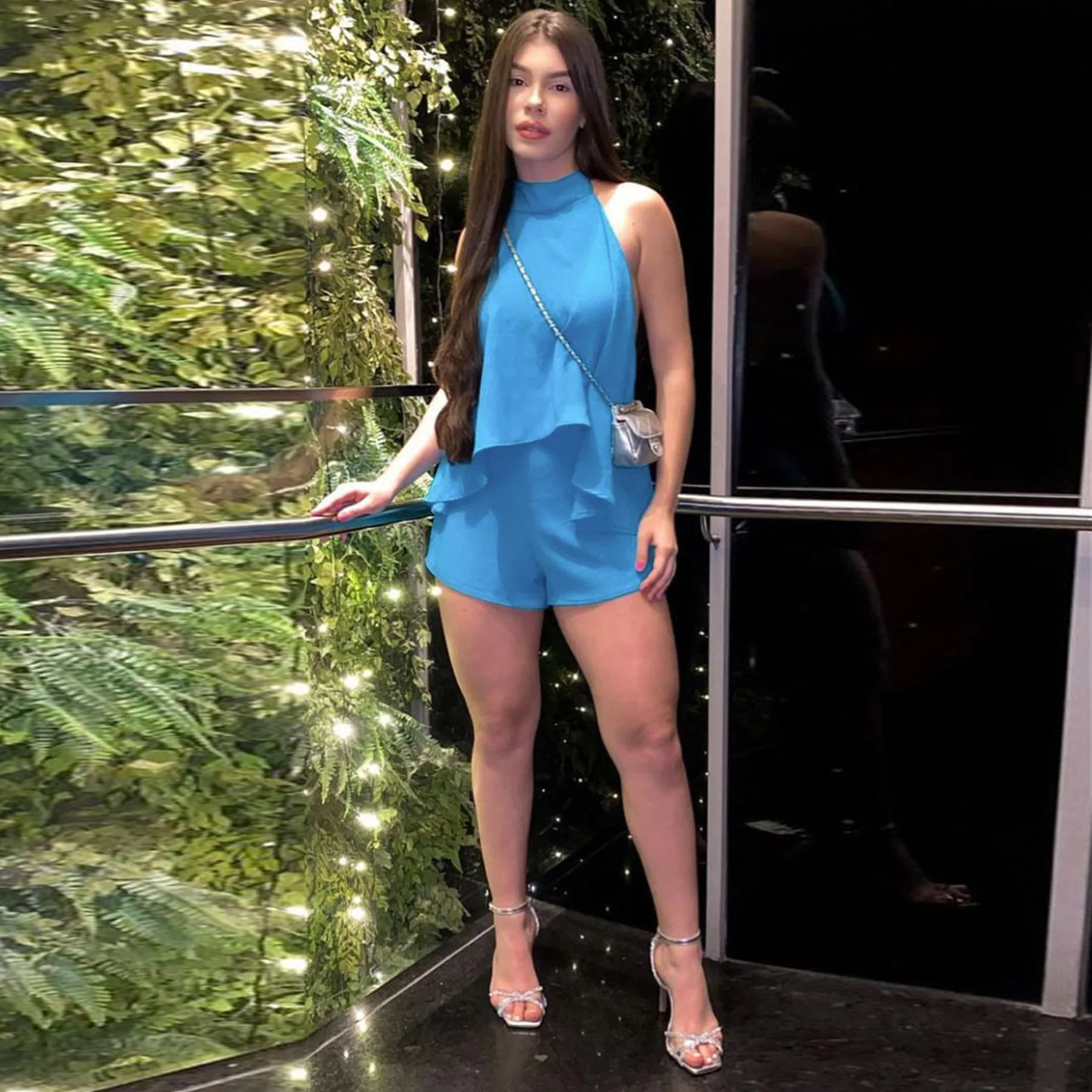 

Women's Short Pants Halter Jumpsuit Casual Jumpsuits For Woman Off Shoulder Backless All-match Simple Style Solid Color Trendy