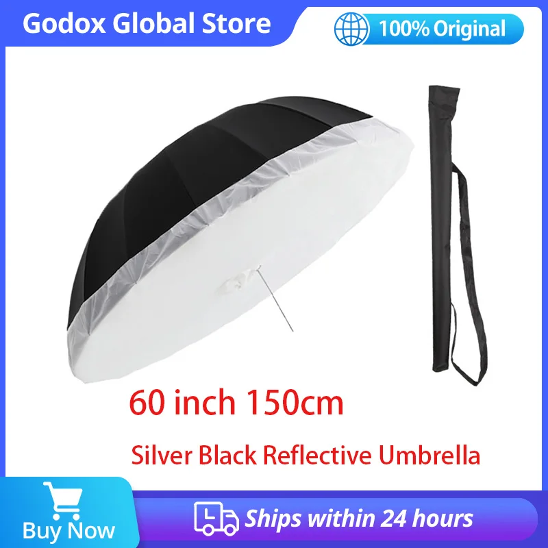 

Godox 60 inch 150cm Silver Black Reflective Umbrella Studio Lighting Light Umbrella with Large Diffuser Cover