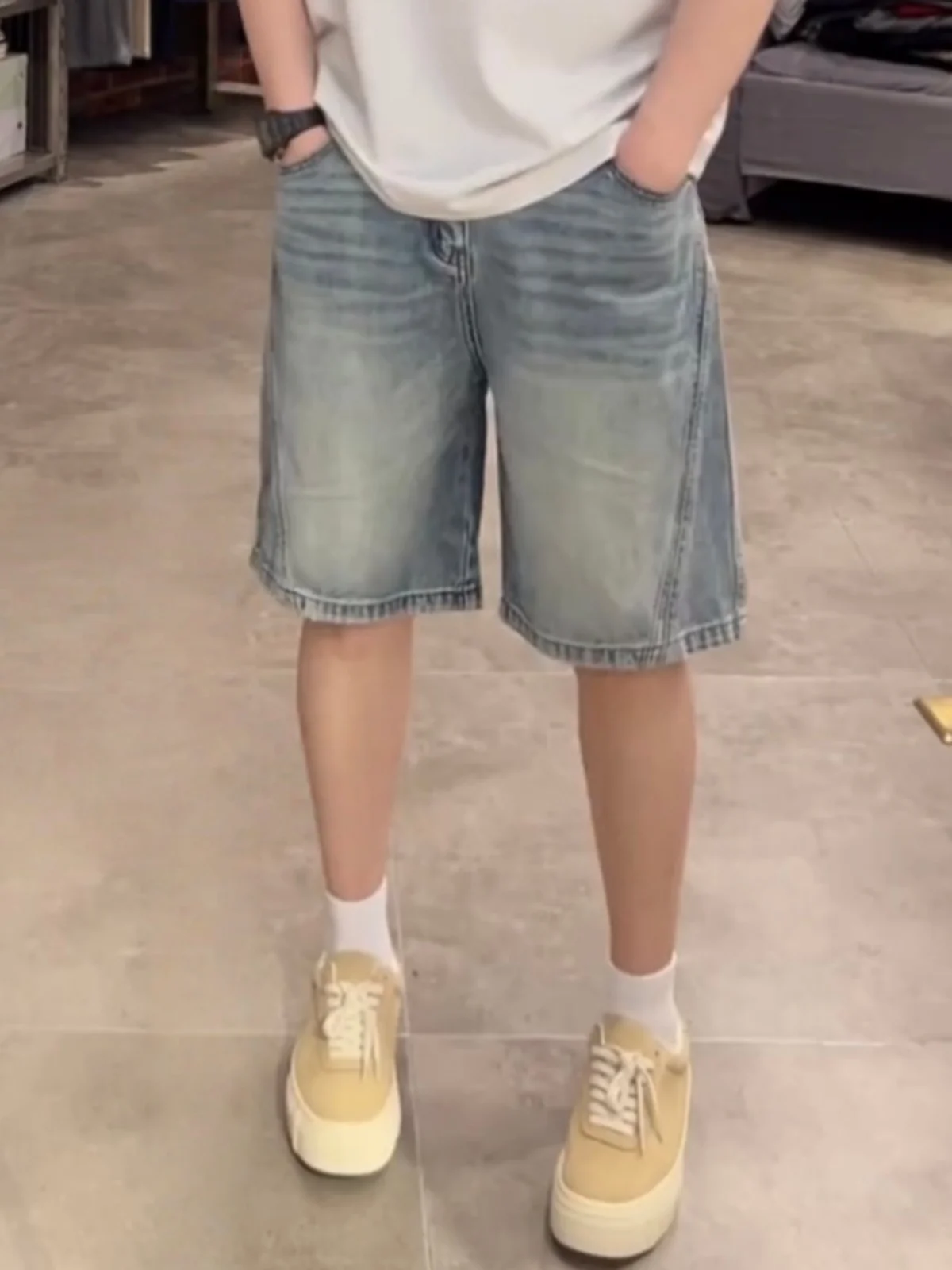 

Summer Casual American Trendy Brand Washed Vintage Denim Men's Loose Breathable Five-Quarter Shorts Fashionable Versatile