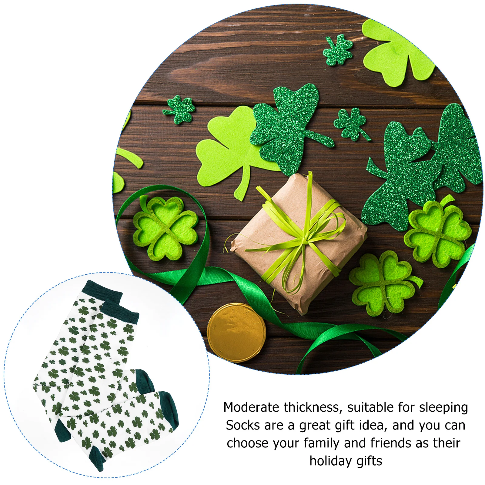 

1Pair St Patrick's Day Socks Premium Soft Breathable Costume Accessories Party Favor Shamrock Socks Costume Accessories