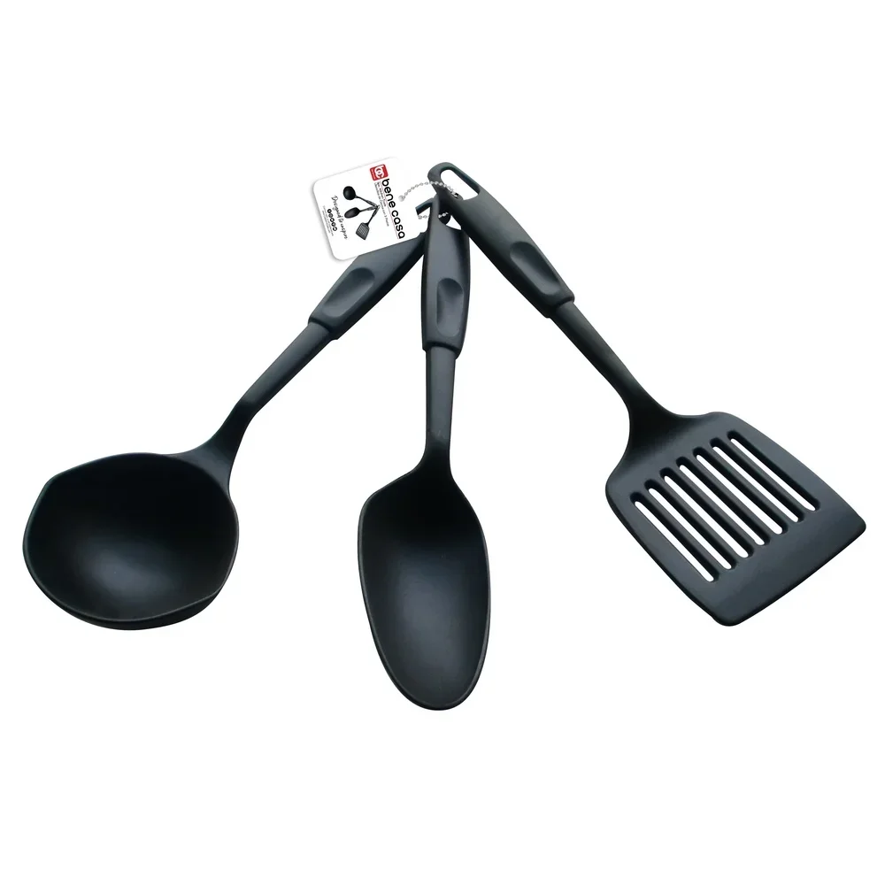 

3 Piece Nylon Kitchen Utensil Set Heat Resistant Ladle Spoon Slotted Turner Dishwasher Safe Scratch Resistant Non Stick Cookware