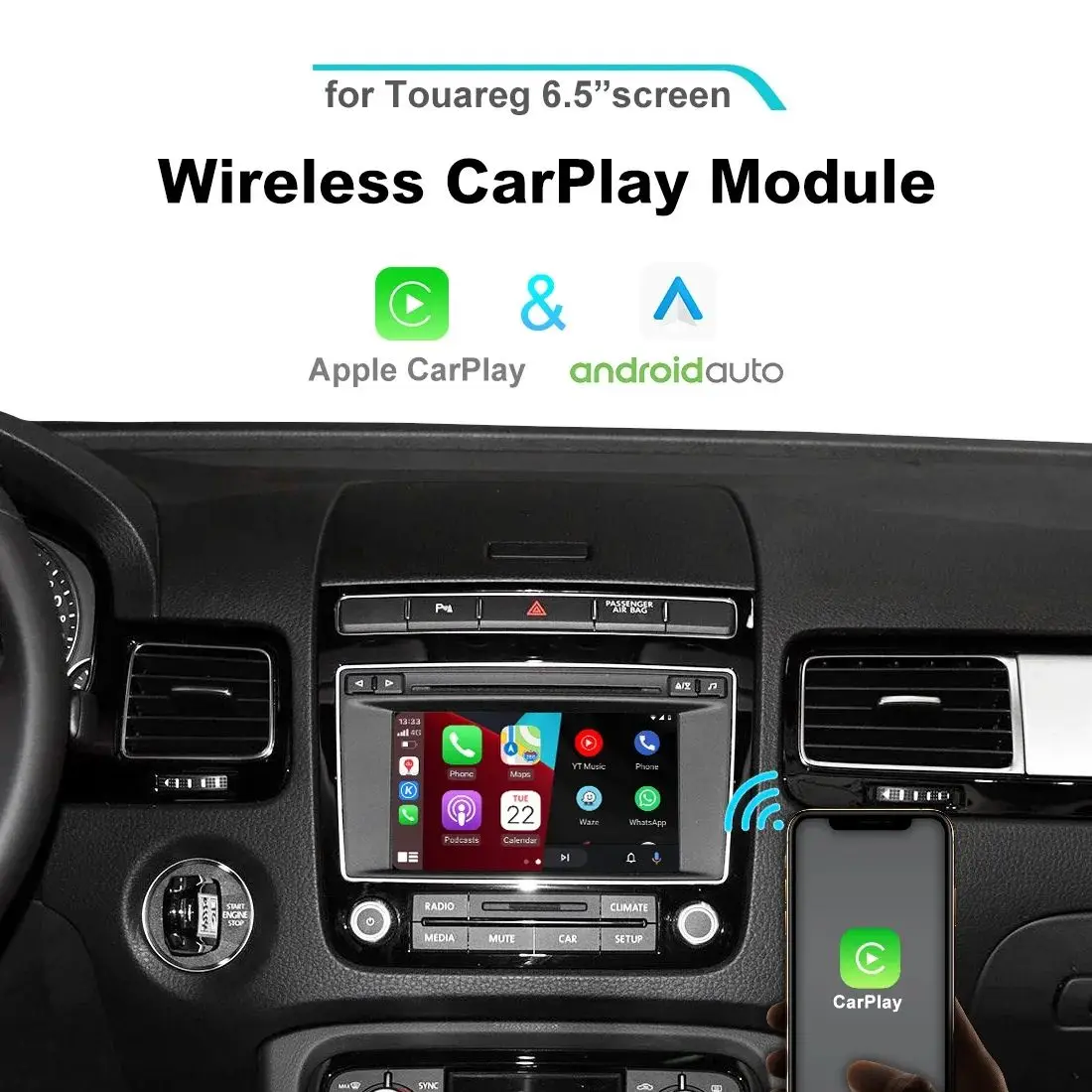 

JoyeAuto Car Play Interface for Volkswagen Touareg 6.5“RCD550 2010-2017 Wireless Apple CarPlay Android Auto Adapter Car Retrofit