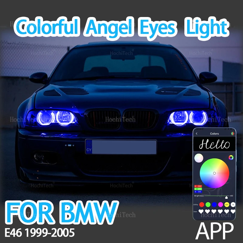 RGB Ring Angel Eyes Phone APP control remote LED Headlight Rings for BMW E46 325i 325xi 330i 330xi with HID headlights 1999-2005