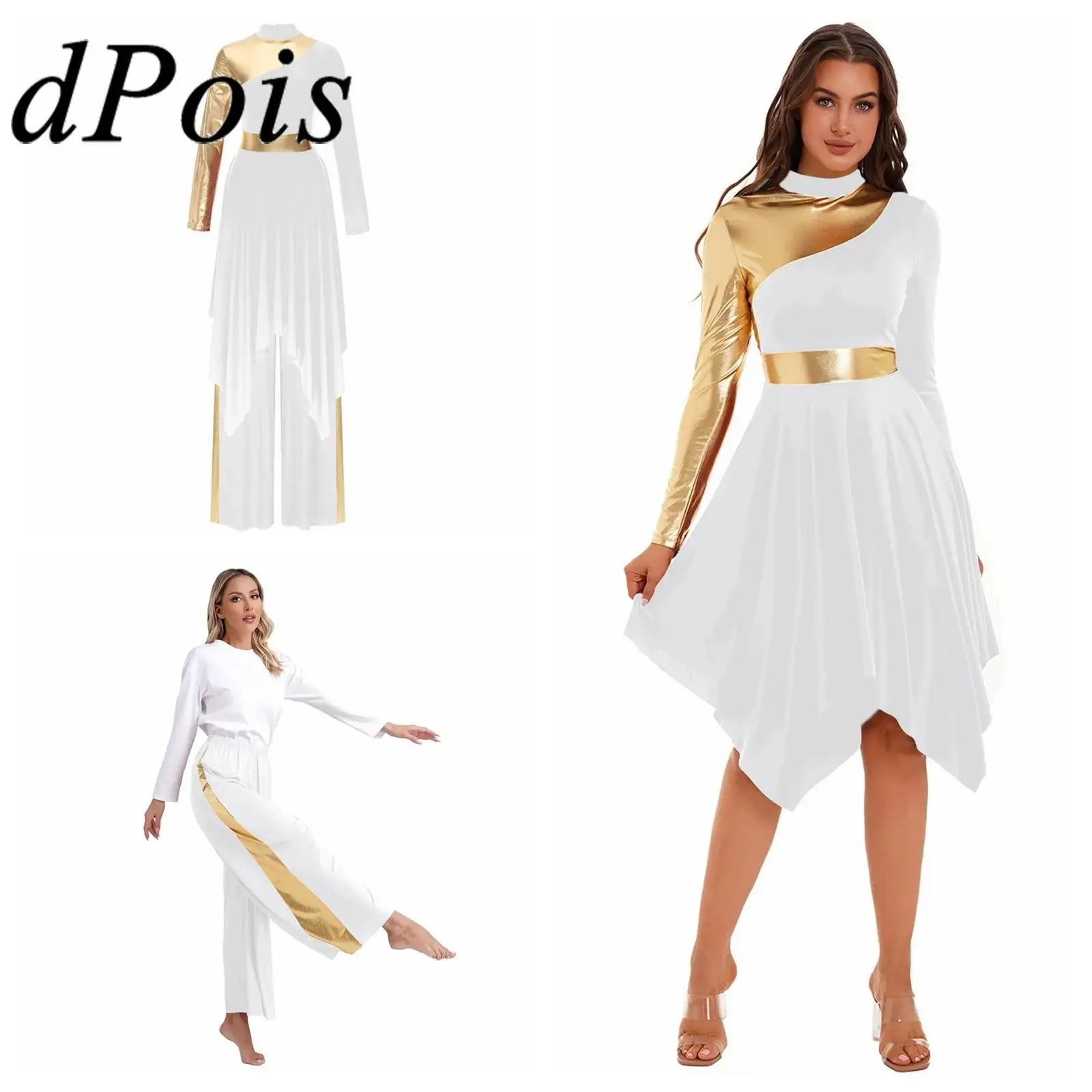 

Женский литургический лирический танцевальный костюм, металлический танцевальный наряд для поклонения, платье со штанами, одежда для похвалов, комплекты танцевальной одежды для взрослых