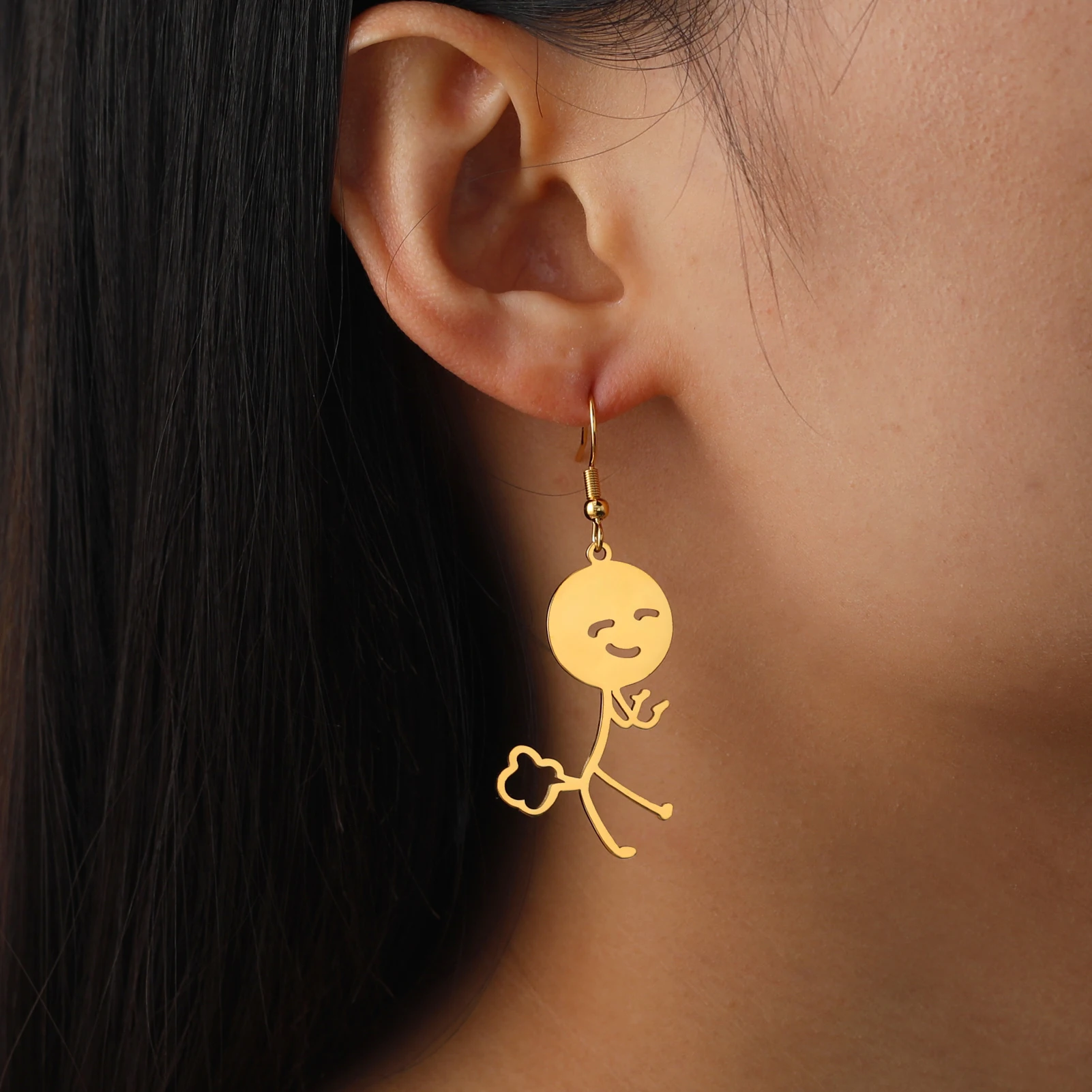 Sipuris Hip Hop Stickman Dangle Earrings For Women Stainless Steel Gold Color Cute Funny Trendy Earring Jewelry Couple Gifts