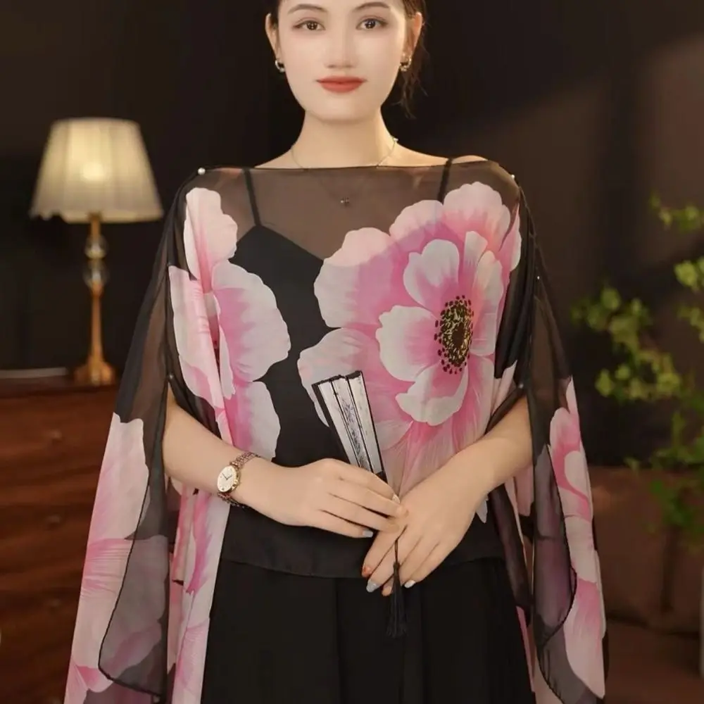 New Fashion Breathable Sun Protection Shawl Chiffon Long Flower Scarf Coats Jackets Capes Lady Summer
