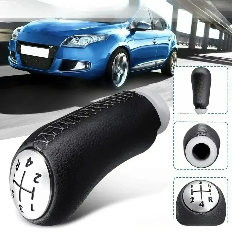 Palanca de cambios de 5 velocidades, palanca de cambios de cuero K para 1 pieza Laguna Megane 2 Clio 3 2003-2009 Kangoo Chrome Matt Silver