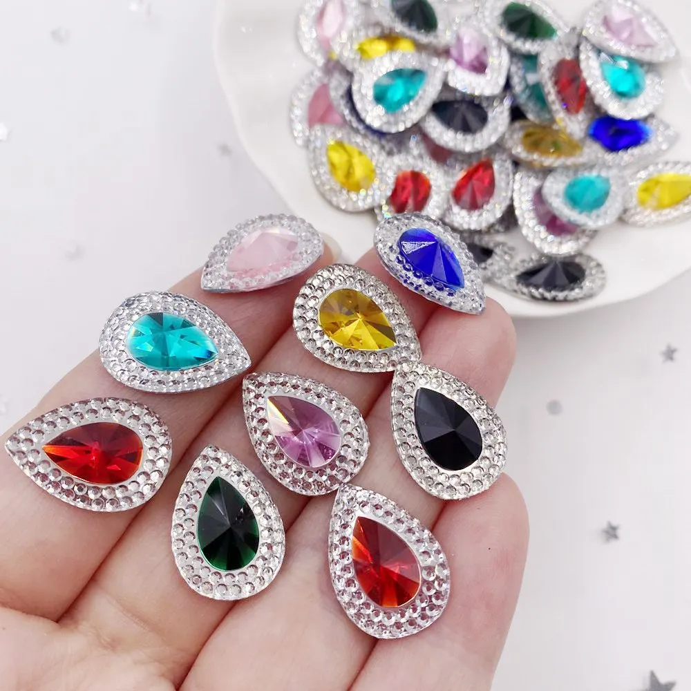 Resin Shiny Double Color Convex Crystal Drop Flatback Rhinestone  Applique DIY Wedding Scrapbook Accessories Ornament Craft