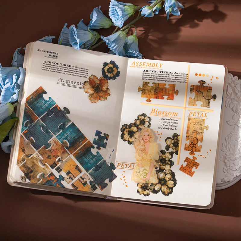 6 paquets/LOT série de Fragments d'ombre de fleur, jolie bande décorative rétro en PET