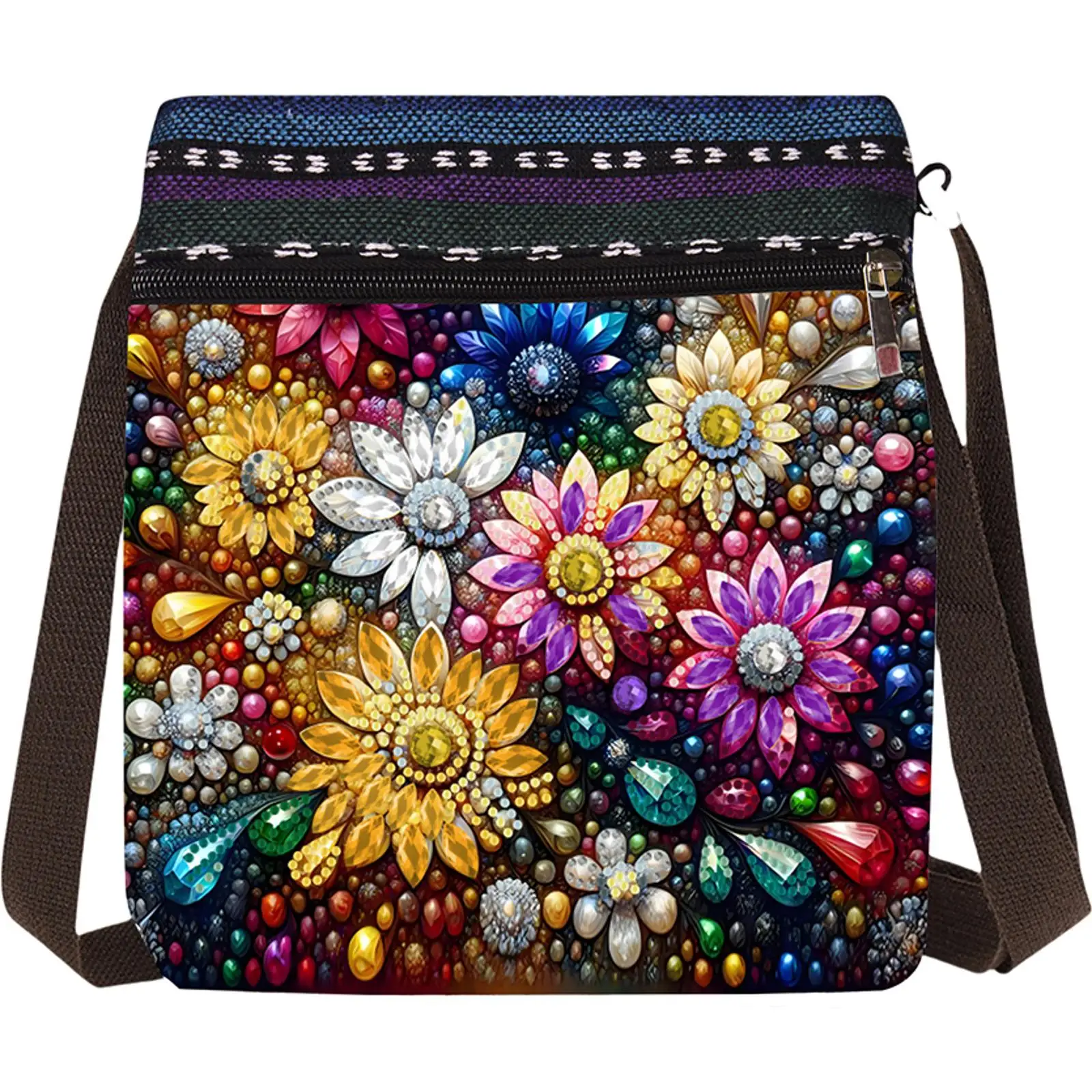 

Gem Flower Diamond Painting Shopping Bag Diamond Painting Crossbody Bag 5D Gem Dots Art Messenger Bag Commuting Bag for Shopping