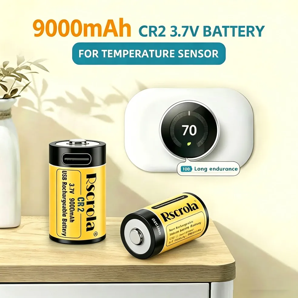 Rechargeable CR2 Batteries,3V-3.7v 9000mAh CR2 Lithium Battery with USB Type C Port Cable, Lithium CR2 CR15H270 15270 Battery