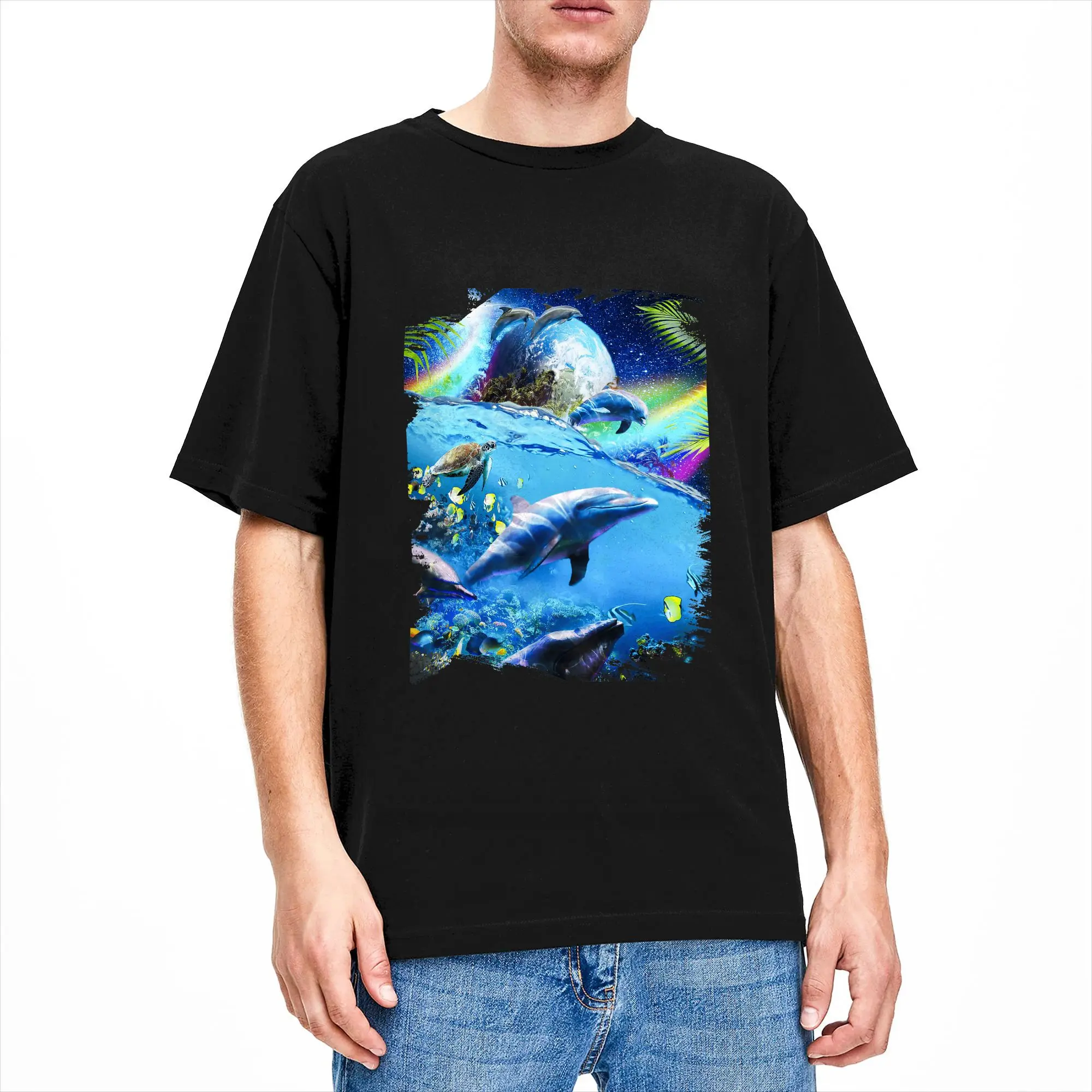 Men Women T-Shirt Galaxy Dolphin Dolphins in Space T-Shirts Harajuku  Summer Tees Y2K Retro 100% Cotton Tops Gift Idea