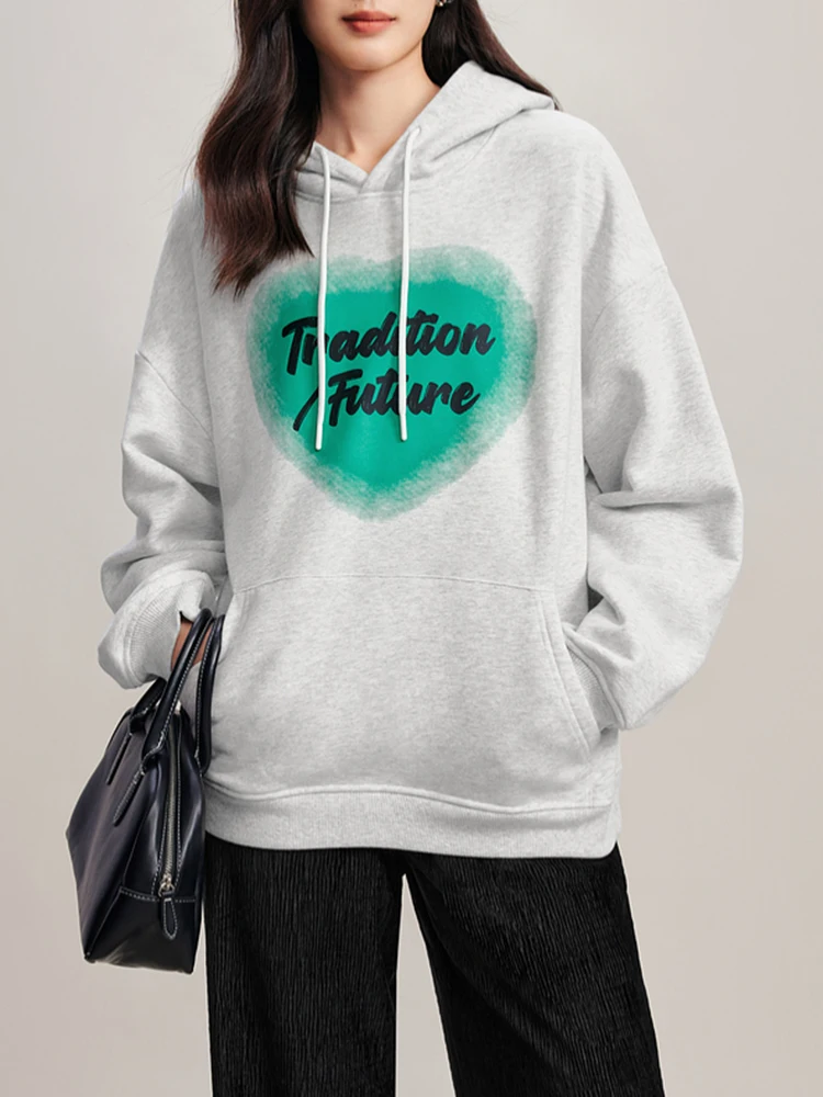 

Quality Thick Velvet Letter Printed Hoodies Women Long Sleeve Hoodie Sweatshirts Fashion Loose Casual Oversized Gray Pullovers