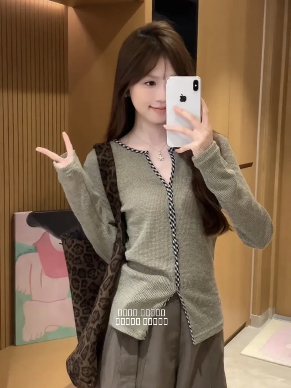 Chic Korean Sle Long Sve Knitted Sweater Women's V Ne Hollow out Slim Fit Autumn Design Base Top with Plaid Pattern