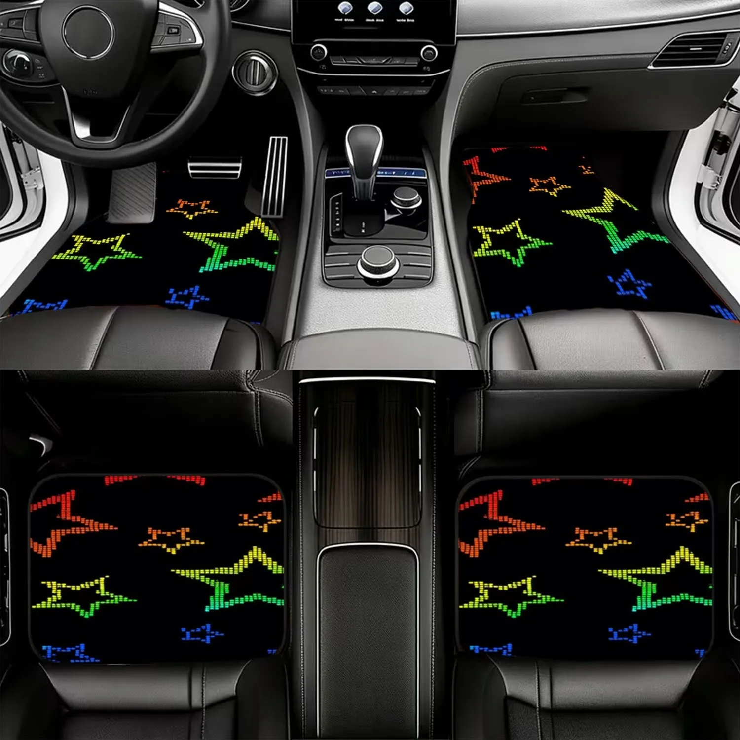 4pcs Car Floor Mats, Pixel Star Gradient Design, Material, Universal Fit For Car Interiors, Retro Digital Aesthetic, Easy To Ins