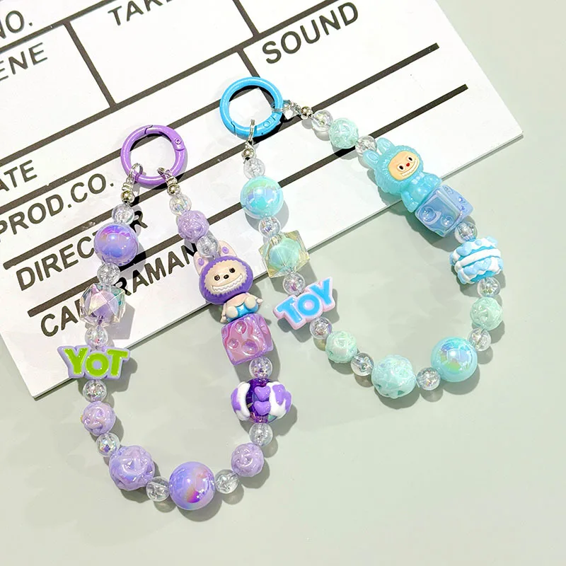

New Labubu Beaded Keychain Pendant Schoolbag Decor Cartoon Couple Cell Phone Chain Women and Men Gifts