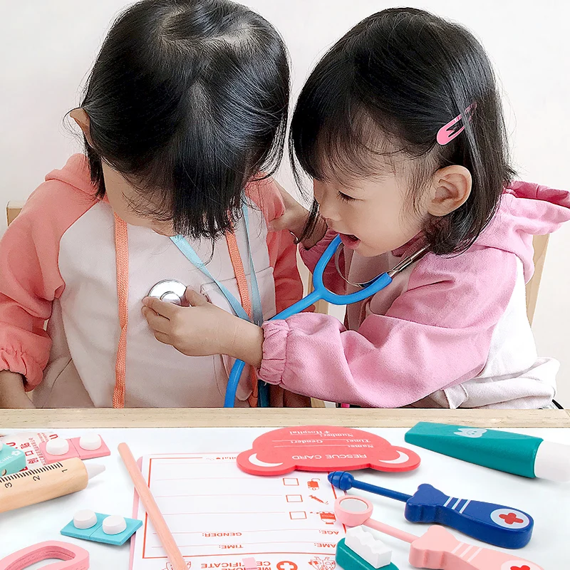 子供用木製仮設ホームシミュレーション薬箱ドクターセットナース男の子女の子赤ちゃんロールプレイングおもちゃ