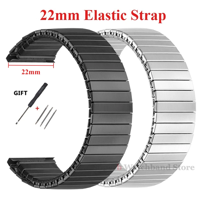 

22mm Stainless Steel Watchband Metal Stretch Wristband Elastic Strap for Samsung Galaxy Watch Universal Replacement Belt