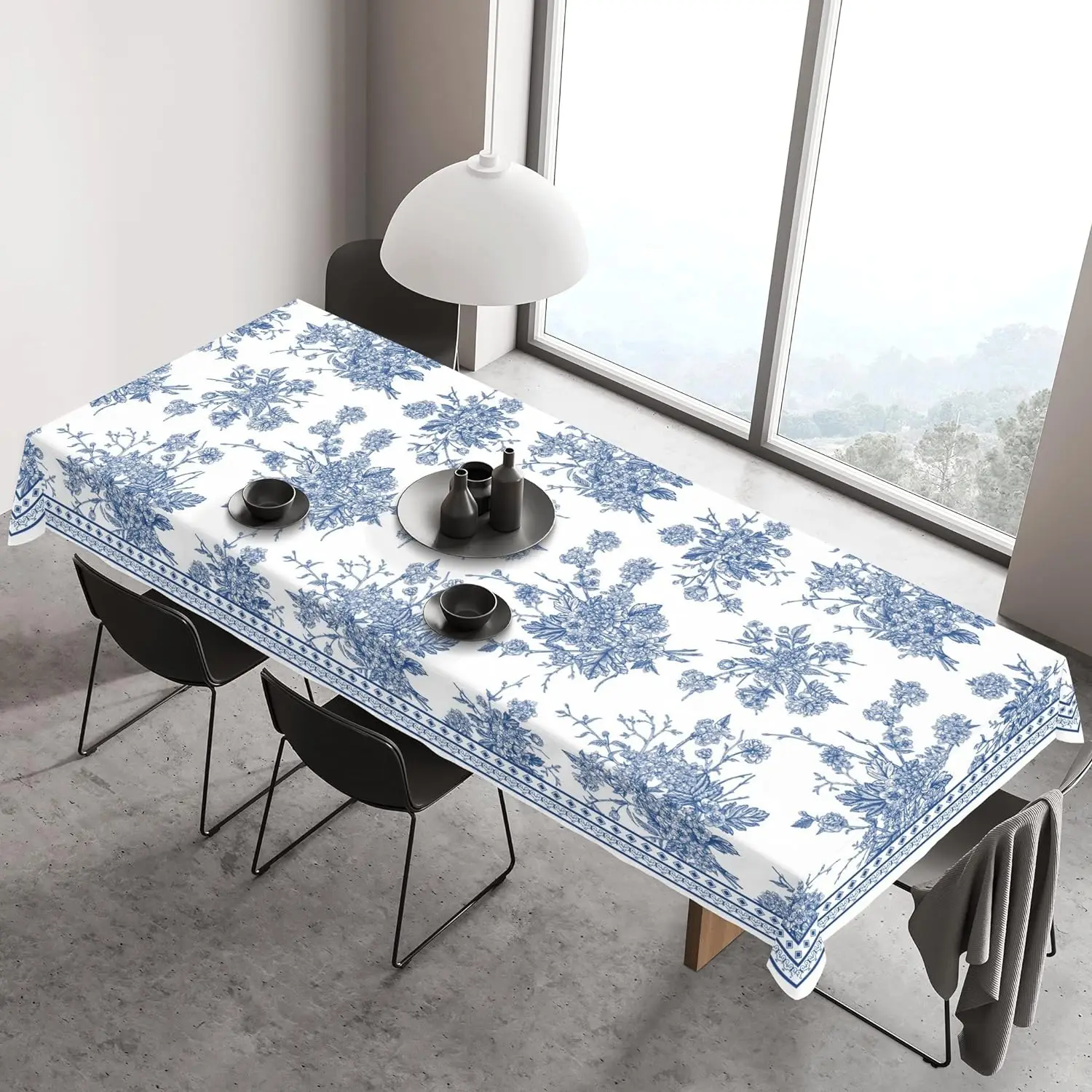 Manteles de poliéster florales azules, lavables, resistentes, para comedor, pícnic al aire libre, cocina, mesa de comedor