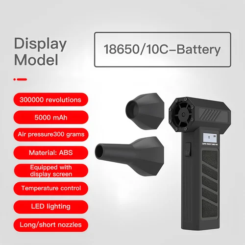 Imagen 2 del producto 300000 PRM-soplador de aire eléctrico portátil, ventilador Turbo Jet, Motor sin escobillas, Mini ventilador Turbo Jet de alta velocidad, soplador violento de viento ajustable