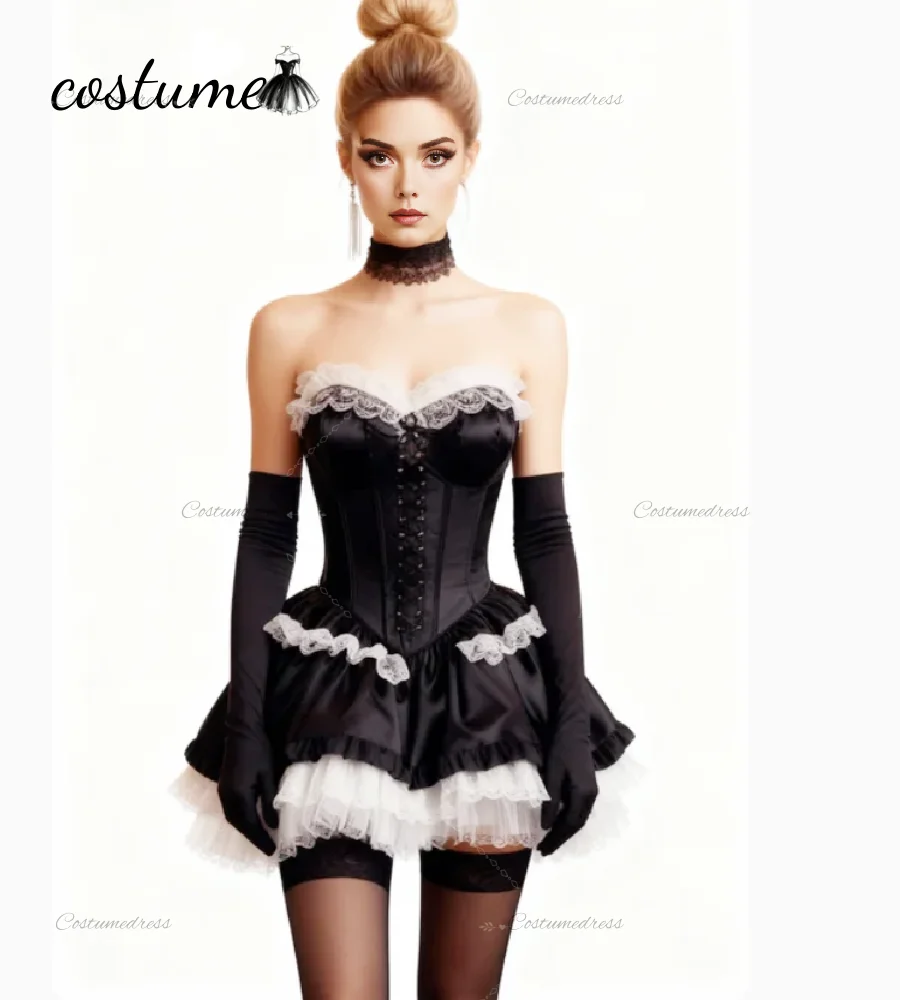 فستان سهرة أسود صغير مثير صغير على شكل قلب من الدانتيل فستان كوكتيل عتيق كوسبلاي للهالوين للحفلات الراقصة مناسبة العودة للوطن