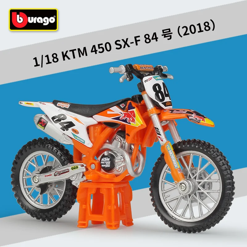 Bburago 1:18 2018 KTM 450 SX-F 84 Factory Edition Alloy Racing Motorcycle Model Diecast Metal Model Collection Children Toy Gift