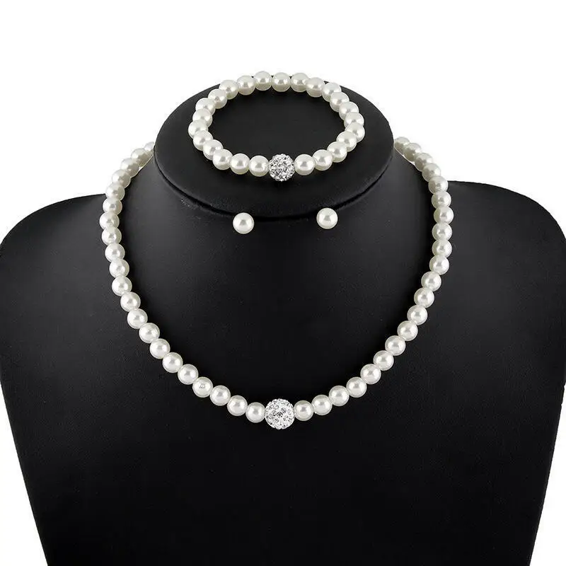 4PCS Faux Pearl Necklace Jewelry Set Elegant White Necklace+Bracelet+Stud Earrings Jewelry Accessory Wedding Party Daily Wear