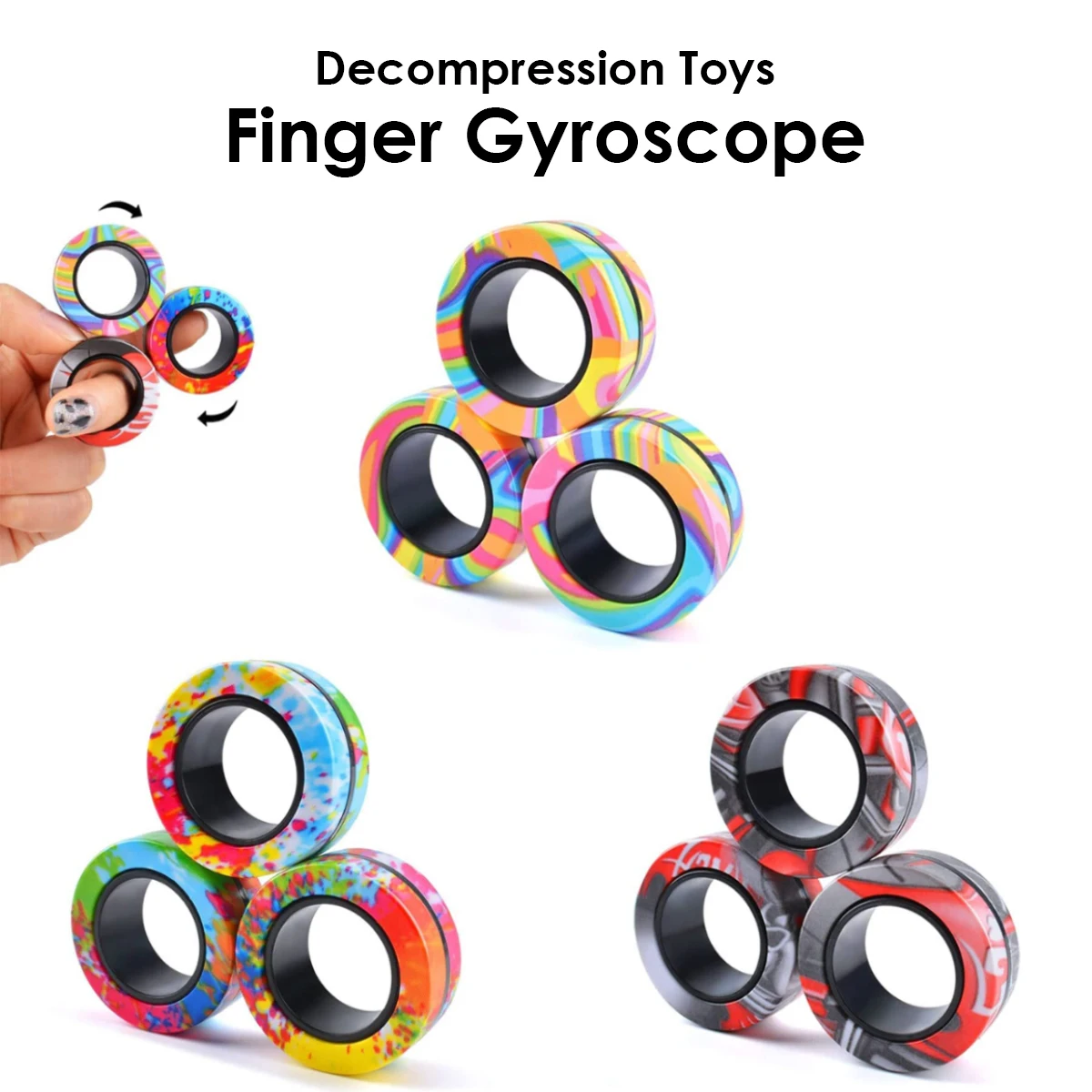 3Pcs Funny Magnetic Rings Fidget Toy Set Adult Fidget Magnets Spinner Rings Fidget Pack Great Gift for Adults Teens Kids