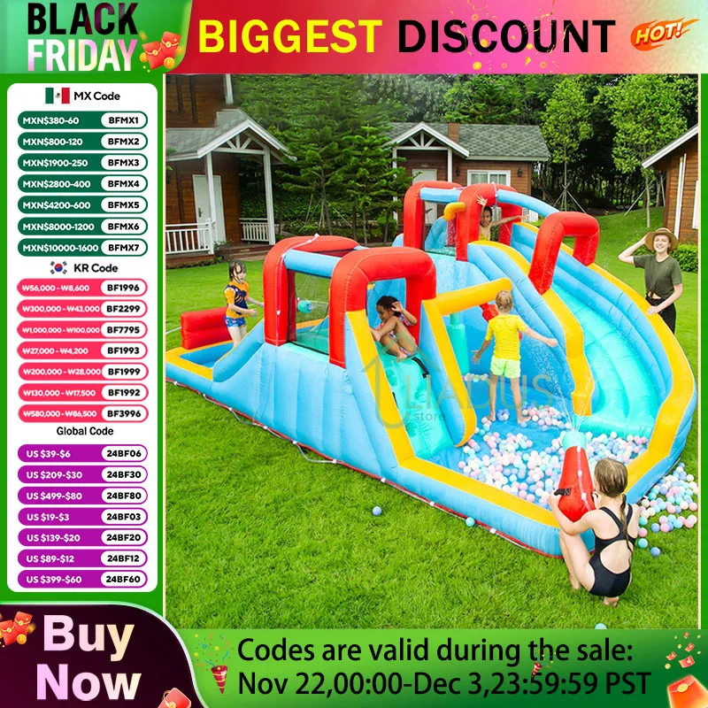 Outdoor Inflatable Castle with Bubble Pool Air Bouncy Castle  with Water Slide Kid's Jumping House Party Game Play Bounce House