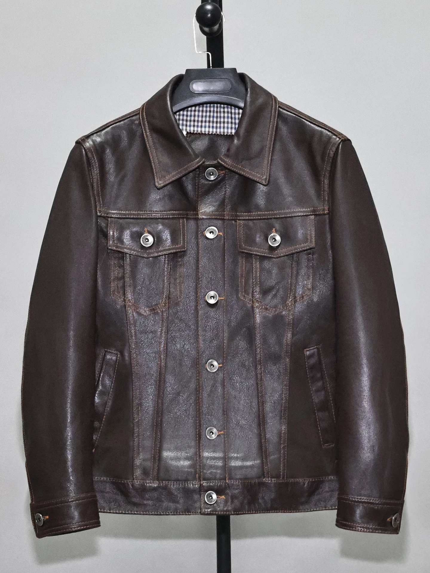 

Casual Leather Jaet ort Sle eepskin Men Women Faion Ci Youth Flip Collar Jeans Outerwear Windproof Profional Care