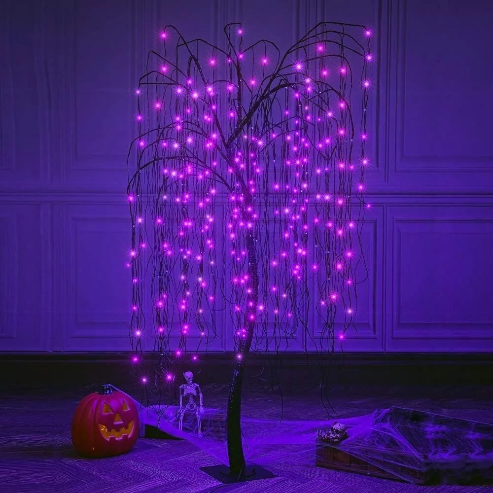 

7 Feet Halloween Willow Tree with Spiders, 256 LED Lights for Home, Festival,Nativity, Party, and Christmas Decoration,Indoor