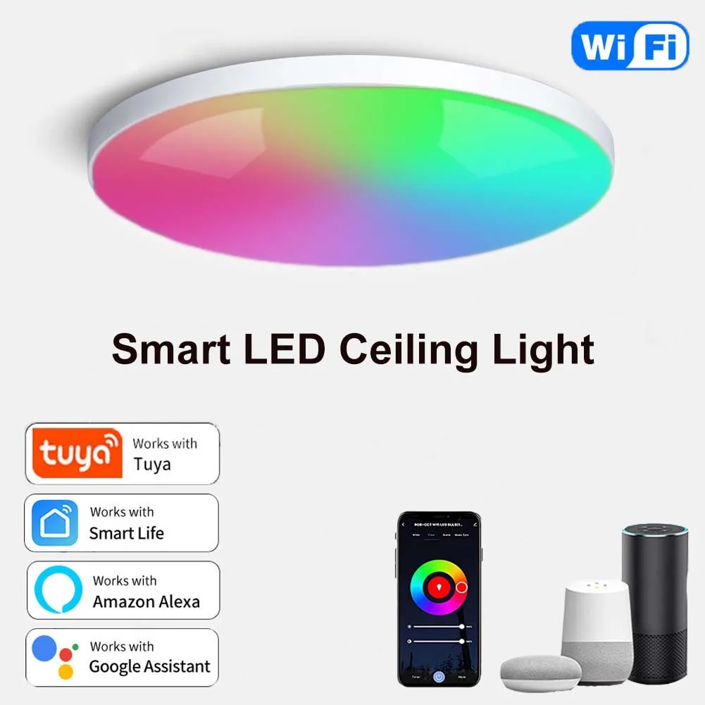 

RGB Round Tuya Smart WiFi LED Ceiling Light AC 85-265V 24W Ceiling Lamp Voice Control Alexa Google Home For Bedroom Home Decor