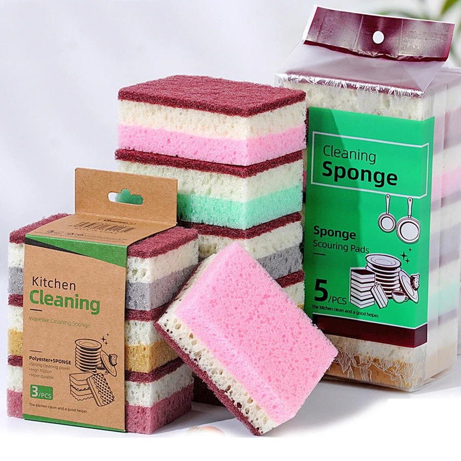 Paquete de 10 Paños de Limpieza de Esponja de Alta Densidad, Paño para Lavar Platos Antiadherente, Suministros de Cocina, Cepillo de Esponja para Ollas y Tazones