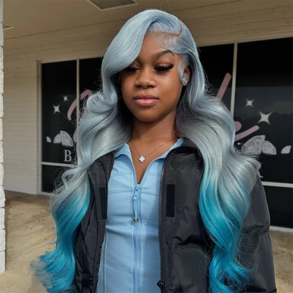 

Highlight Grey With Blue Wig 13X6 HD Blonde Colored Lace Front Wig Body Wave 13X4 Transparent Lace Frontal Wigs For Black Women