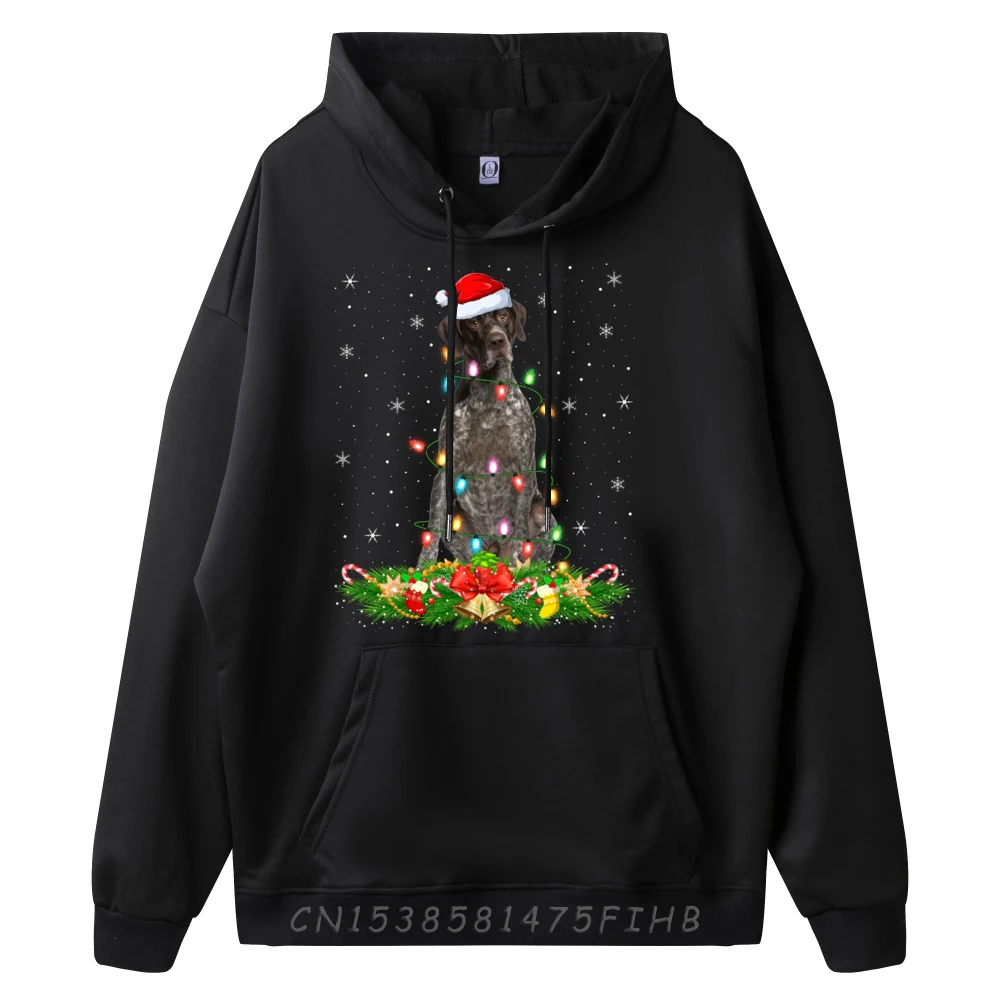 Lighting Xmas Santa German Shorthaired Pointer Dog Christmas Graphic Tees Men Winter Graphic Pullover Hoodies Casual