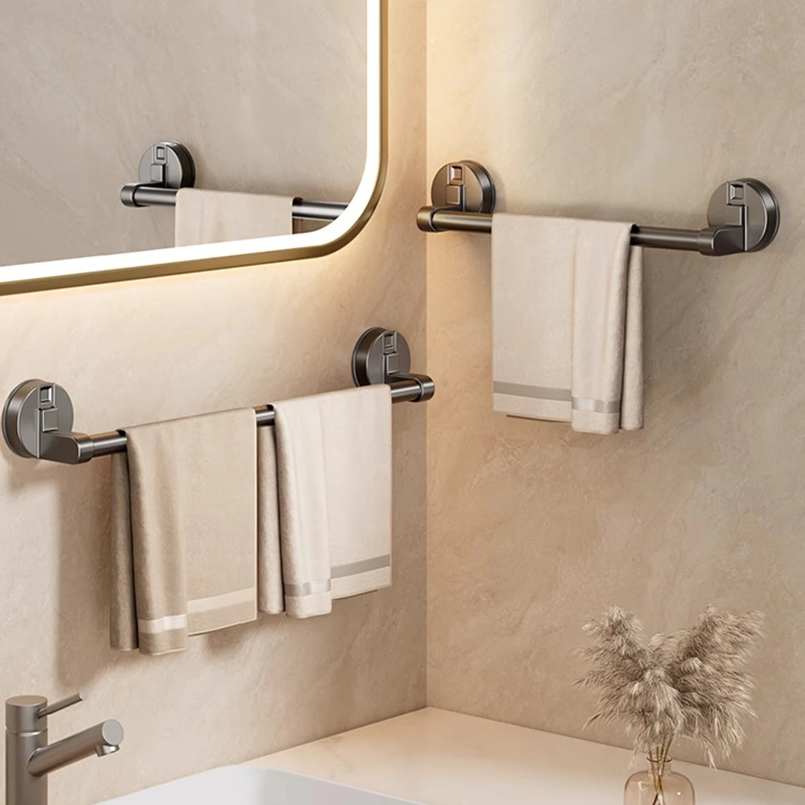 Suction Cup Bathroom Hand Towel Rack Holder Wall Mount No Drill 30/40/50cm Towel Bar Double Bar 2 Tier Apartment Space Saving