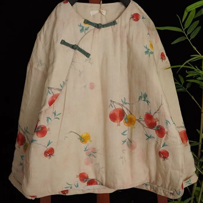 

Linen Cotton Padded Jaet Women's Winter Warmth Zen Sle Qipao Side Buttoned Coat Long Sve round Ne Regular Length