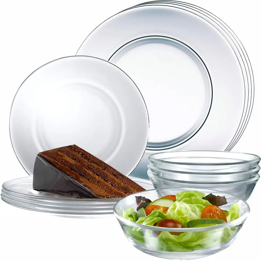 

Glass Dinnerware Set Sleek Round Clear Glass Plate and Bowl Sets Dishwasher Safe, Bread amp Butter Dinner, Dessert, Salad Plates