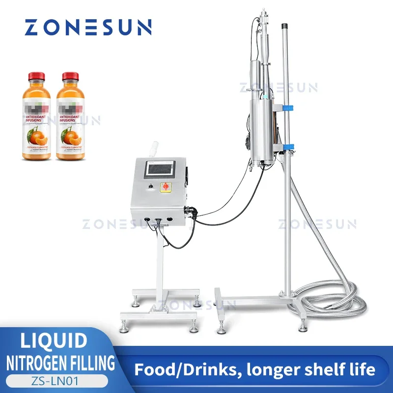 ZONESUN ZS-LN01 Liquid Nitrogen Filling Machine Anti Oxidation Deoxidize for Food Products Drinks Dampproof Juice Water Bottles