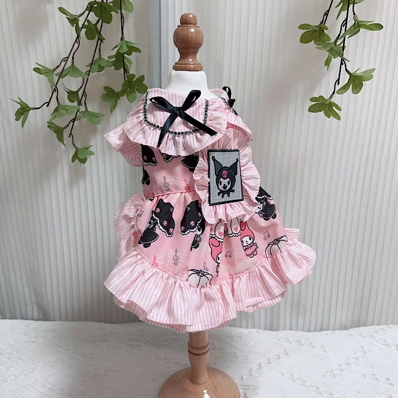 Cute Cartoon Print Pet Dog Clothes Handmade Cotton Pink Princess Dresses For Small Medium Dog Spring Summer Puppy Dog Skirt Coat