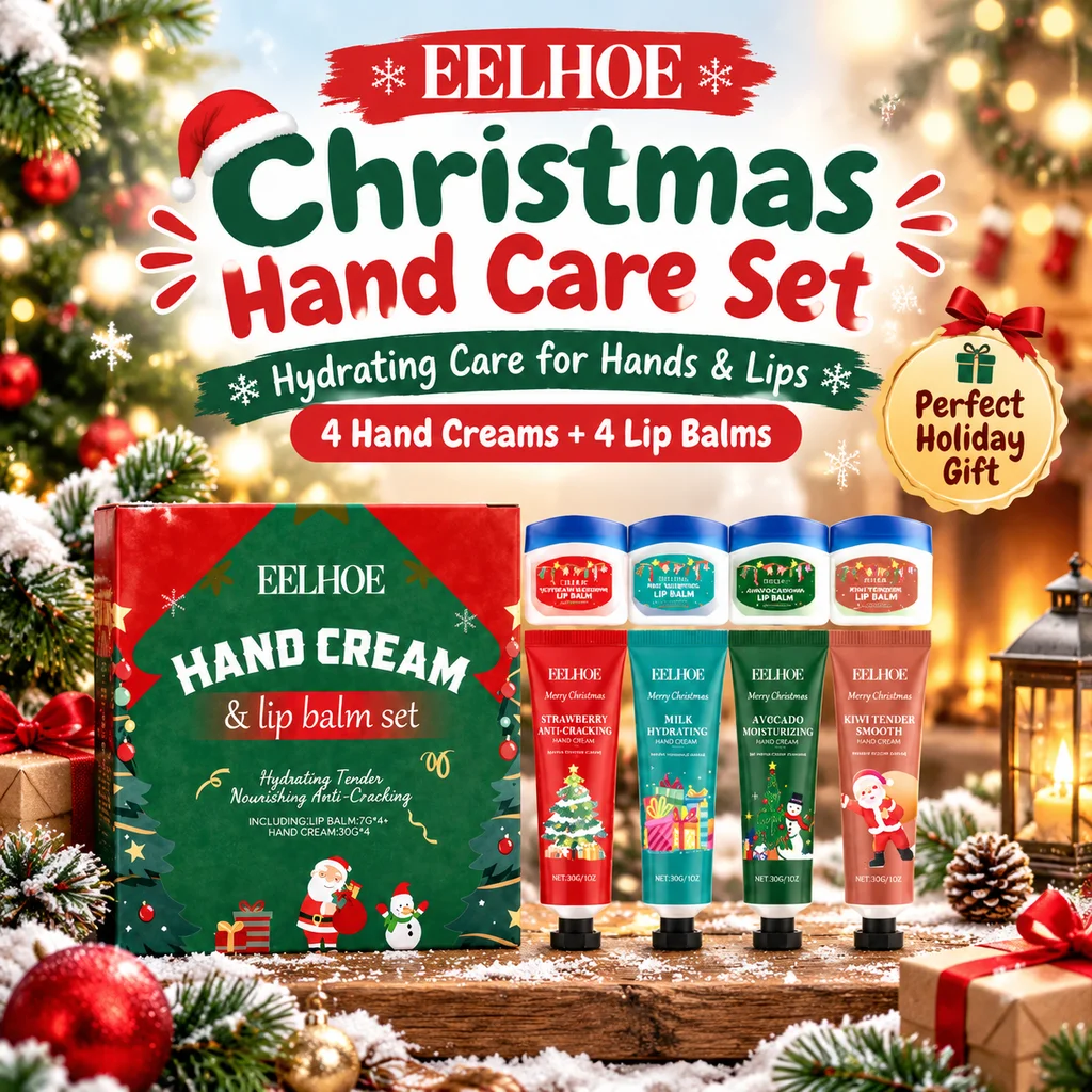 Christmas Hand Cream Set 4 fragrance types Lip Balm Gift Kit For Women Moisturizing Hand Lotion Winter Lip Care Holiday Gift Box