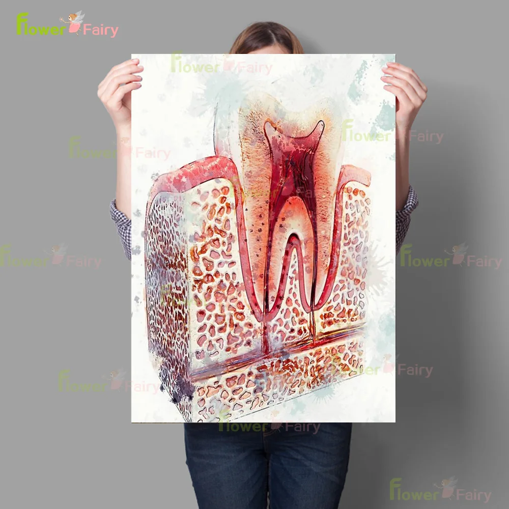 Watercolor Tooth Teeth Dentistry Clinic Poster Wall Art Canvas Painting Home Decor Wall Pictures For Living Room Unframed